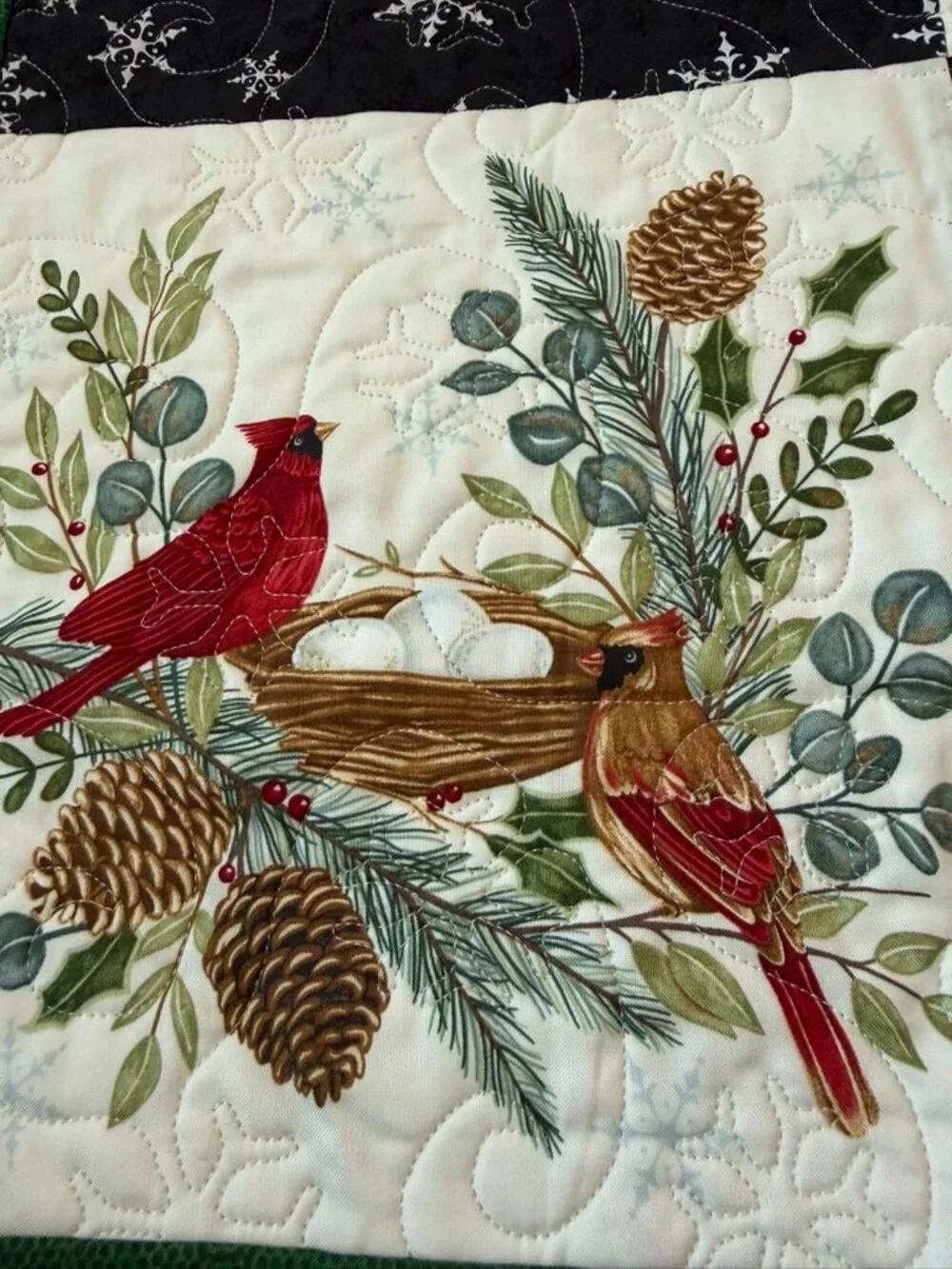 Handmade Quilt 63x43 Christmas Red Cardinal Snowman Friends Snowflake Birdhouse